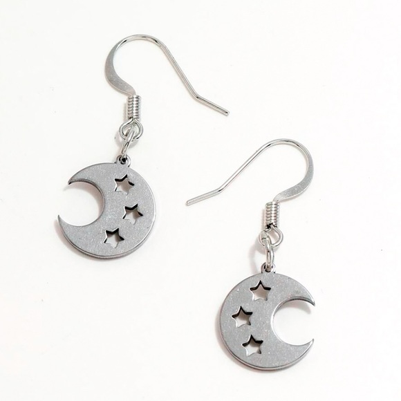Any 2/$20! Silver Cut Out Crescent Moon Earrings - Picture 2 of 4